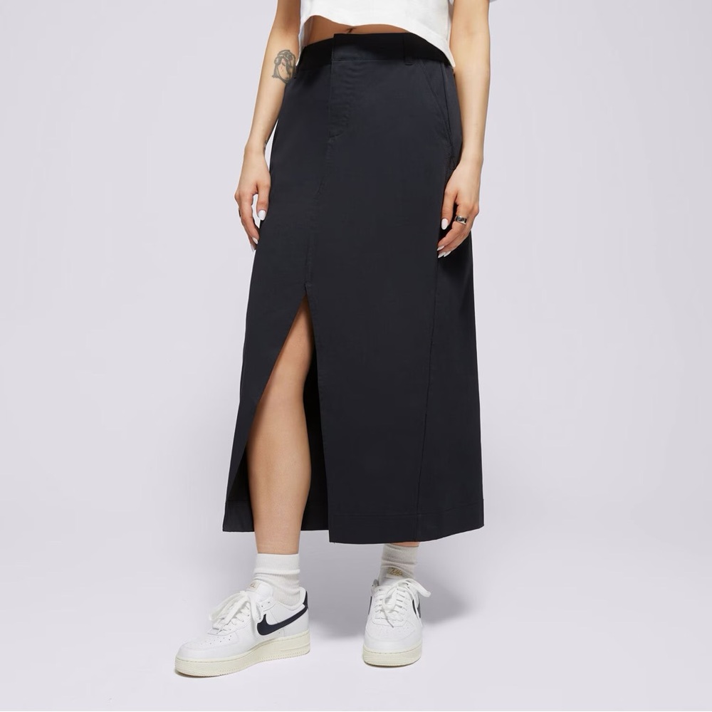 Nike $80 Sportswear Maxi Front Slit Twill Skirt Black HQ8022-010 Small Y2K 90's